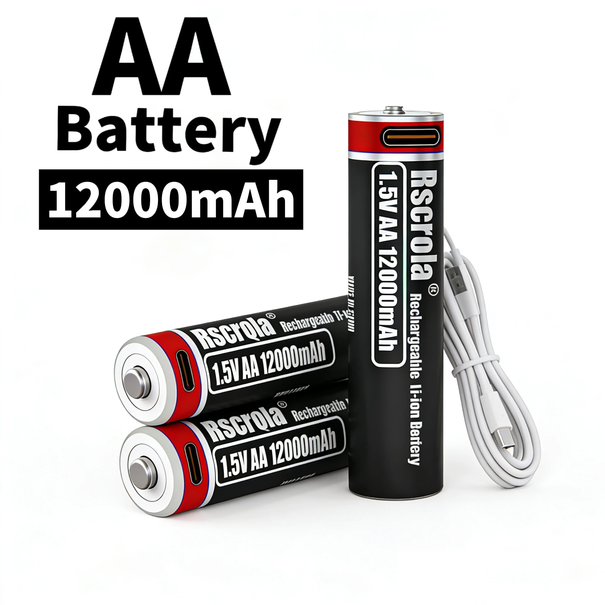 

New Type-C AA 12000mAh Rechargeable Lithium Battery 1.5V for Hunting Camera Remote Control Mouse Smart Door Lock Microphone