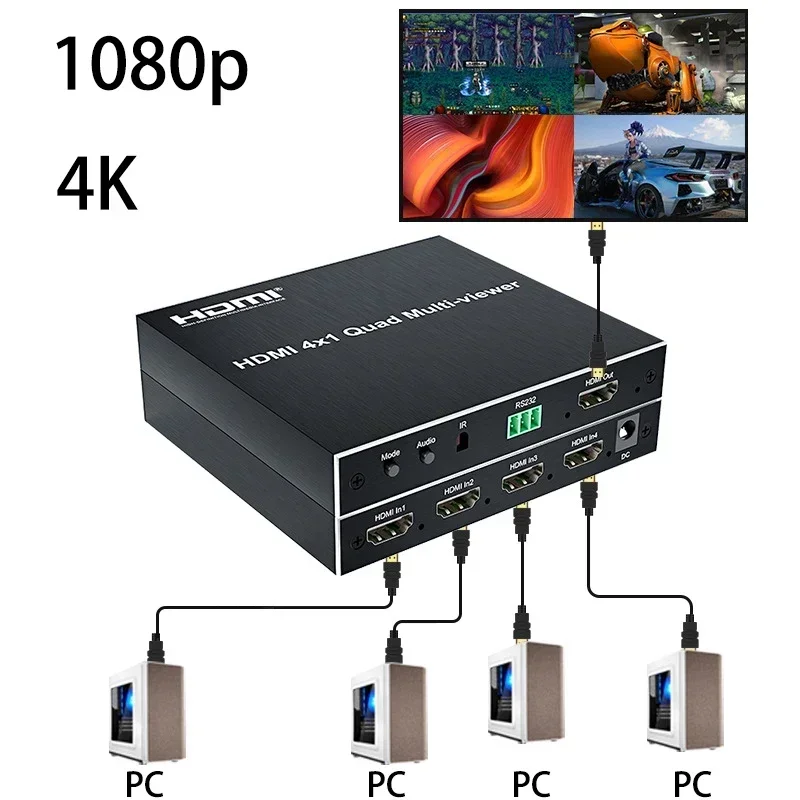 

4k 4x1 HDMI мультипросмотр 1080P 4-канальный вход HDMI мультипросмотр четырехэкранный сегментирующий сплиттер бесшовный переключатель F PS4 ПК к телевизору