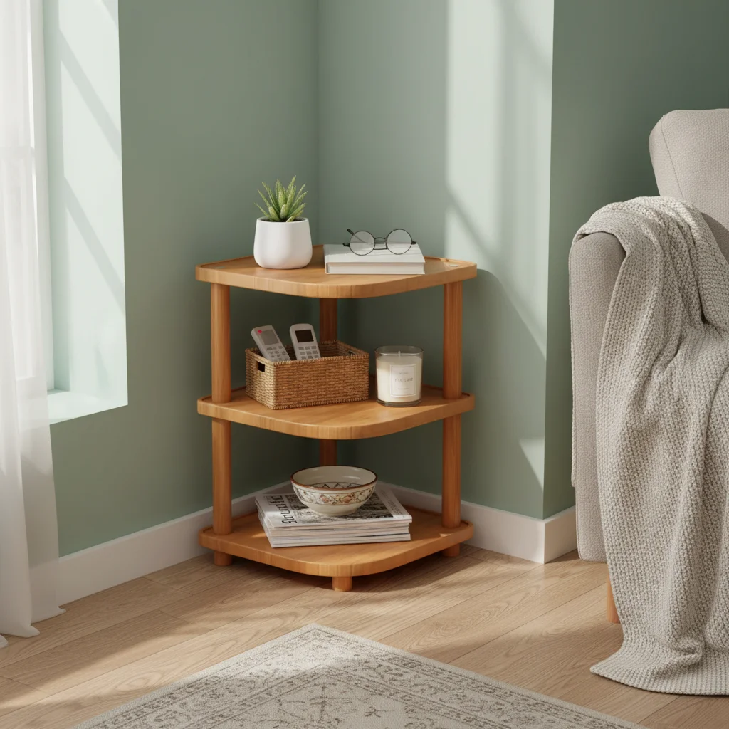 

2/3/4 Tier Desktop Corner Stand Stackable Space Saving Wood Book Shelf Vertical Design Large load Bearing Corner Storage Rack