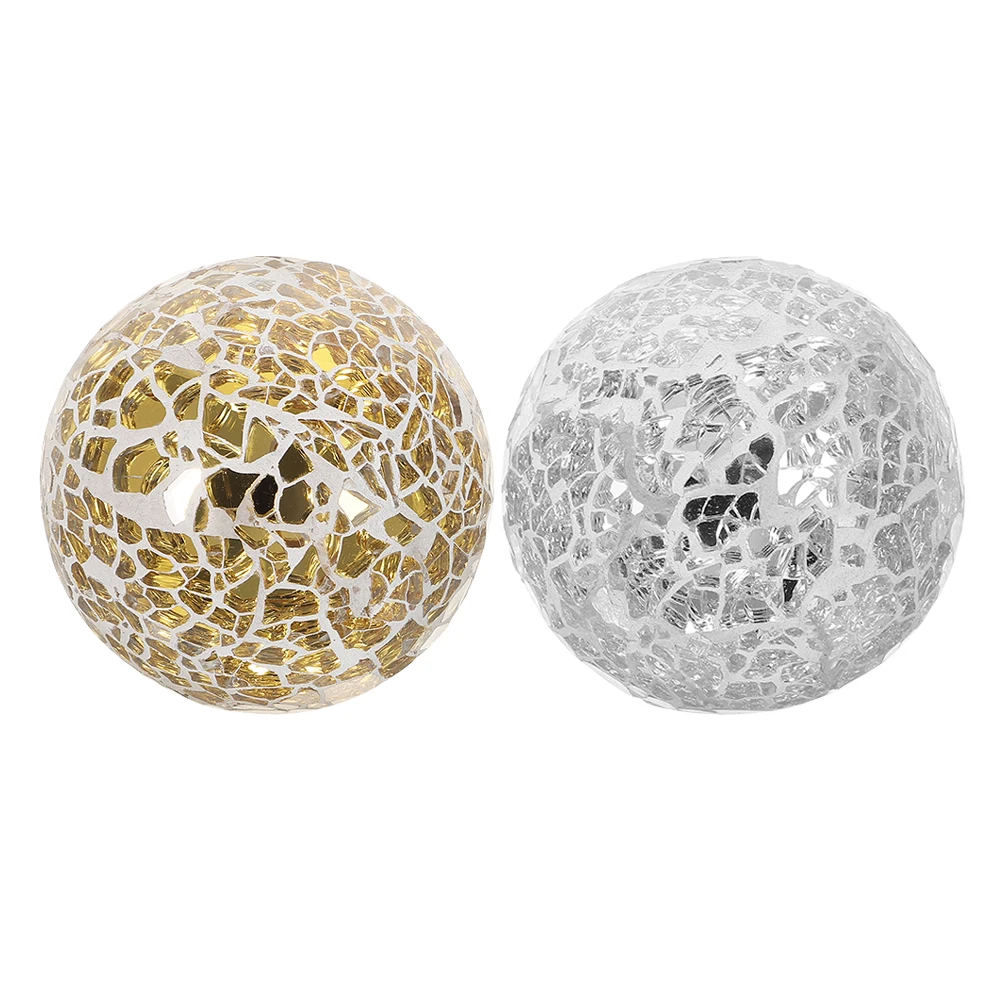 

2 Pcs Mosaic Ball Glass Sphere Decorative Spheres Filler Foam Desktop Ornament Home