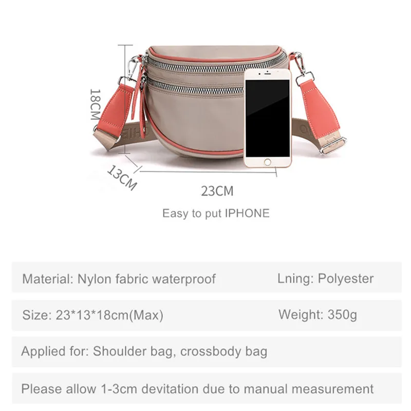 Women 2023 New Nylon Wide Strap Crossbody Bag Vento Marea Saddle Shoulder Bag Quality Waterproof Soft Small Purse Handbags