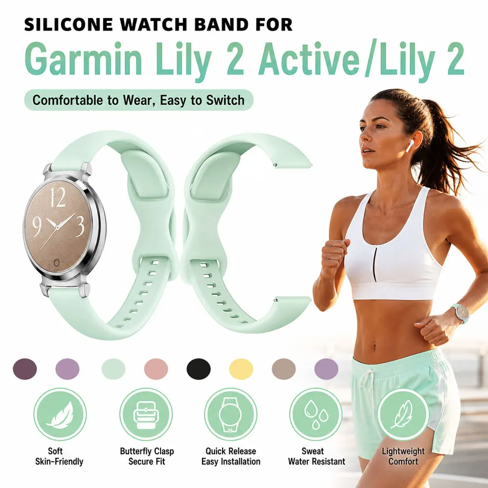 1/2PC Silicone Strap for Garmin Lily 2 Band Breathable Replacement Band Soft Light Adjustable Loop for Garmin Lily2 Active Strap