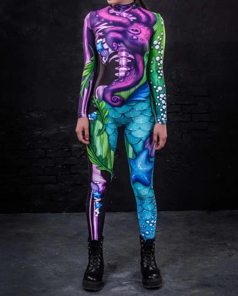 Damen 3D-Digital-Druck Erwachsenen-Cosplay Einteiler-Kostüm Reißverschluss-Jumpsuit Zentai-Kostüm Halloween-Spiel-Party-Bodysuit 2026 – Detail 13