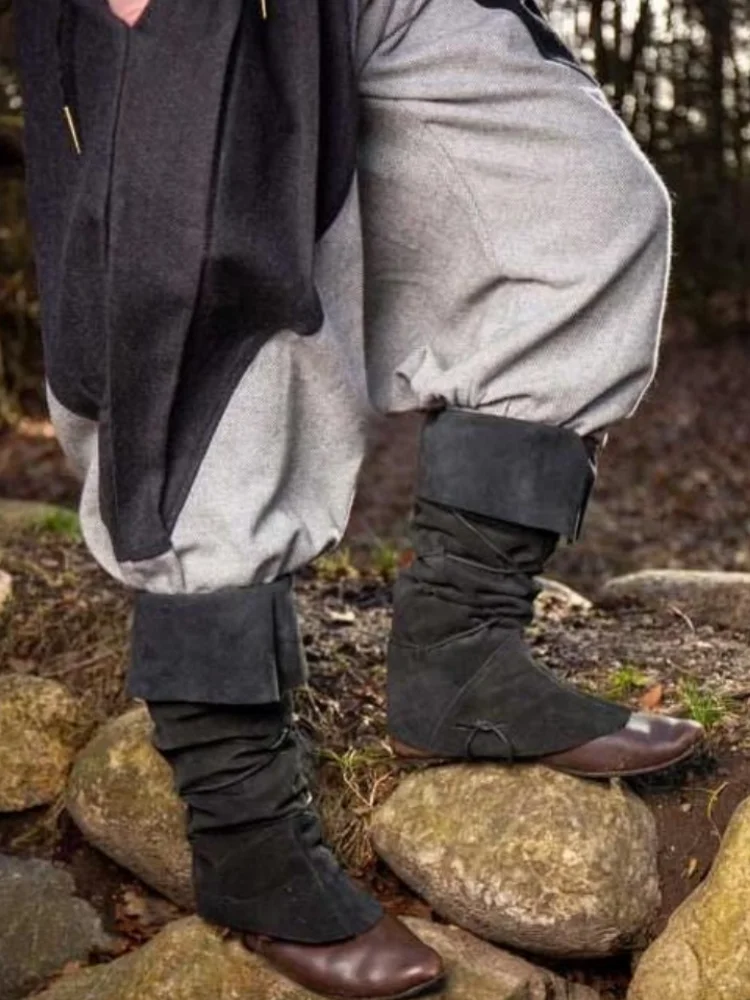 Mittelalterliche Wikinger-Ritter Lederbeinschutz Steampunk Stiefel Schuhüberzüge Erwachsenen-Rollenspiel-Kostüm Riemchen-Hochstiefel Requisiten 2025 – Detail 8