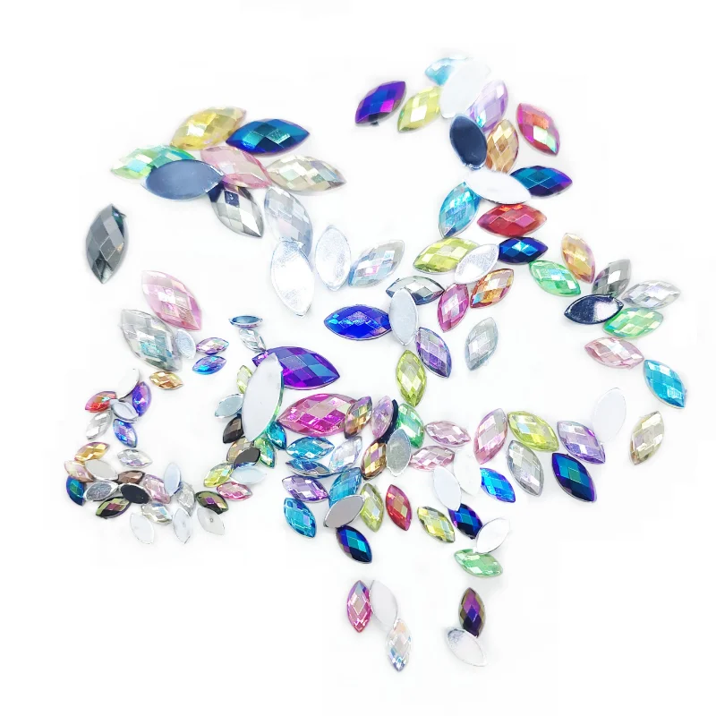 100 Pcs/bag Acrylic Horse Eye Flat Bottom Rhinestones Multi-size Multi-color Optional DIY Clothing Nail Decoration Supplies