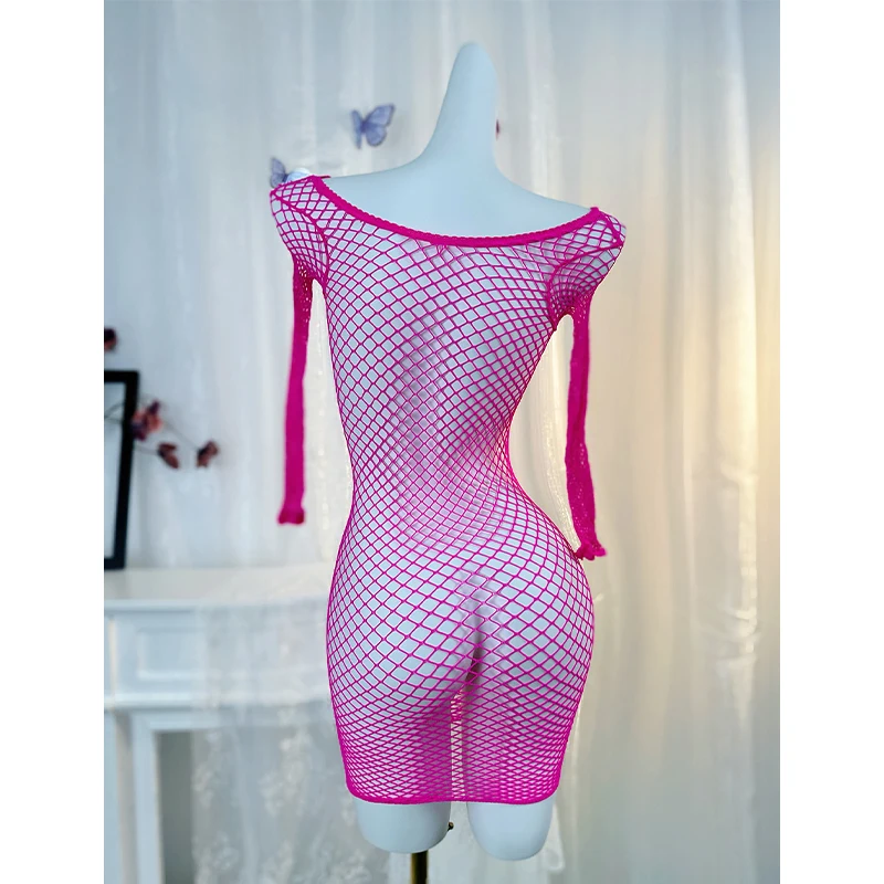 Robe en résille transparente pour femmes, 1 pièce, sans Bikini, Lingerie Sexy, ajourée, moulante, manches longues, vêtements de plage, Qq609