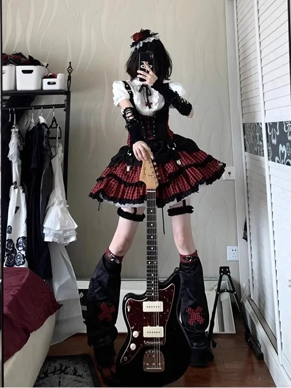 Black And Red Rockabilly Lolita Outfit Small Idol Performance Costume American Yabi Style Set Hanfu Summer 2025 Women's Fashion