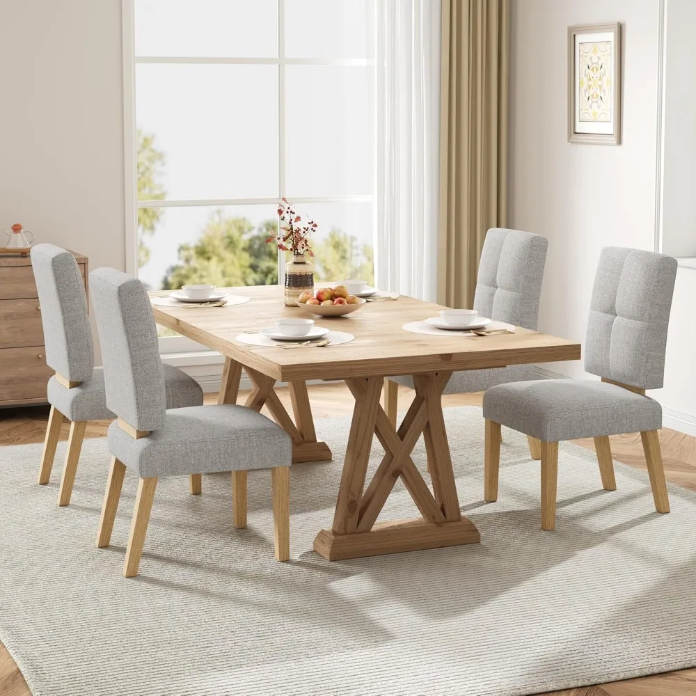 

A Set of Four Wooden Dining Chairs, Featuring Wooden Legs, Cloud-soft Cushions, and A Reinforced Structural Design