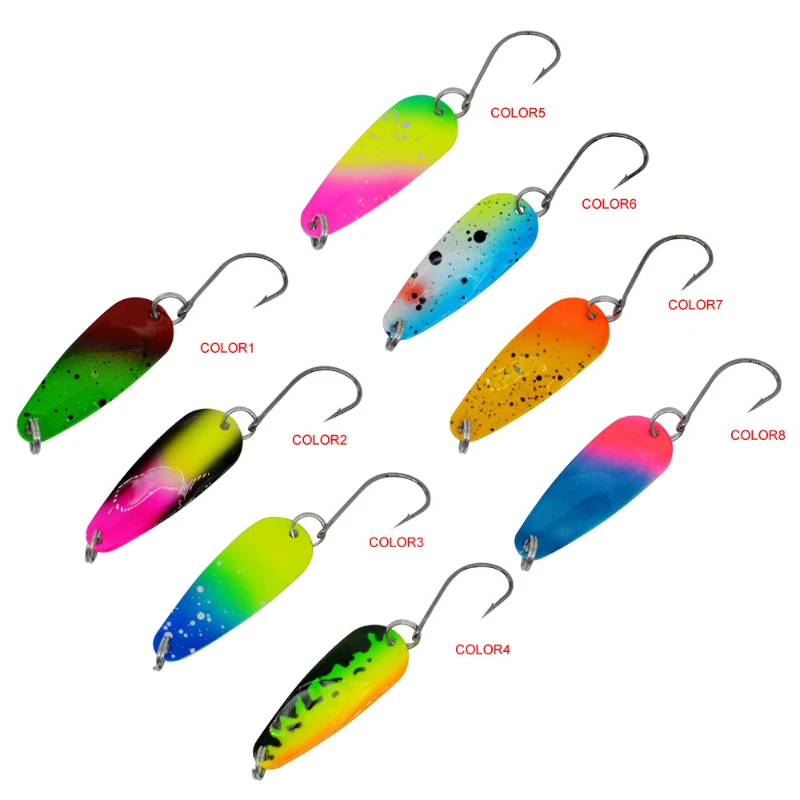 1pc Hardmetal fishing spoon bait Willow Leaf Colorful Horse Mouth Sequins Bait 1.6g 5.5cm Horse Mouth Fish Hook Trout Micro-bait view 2