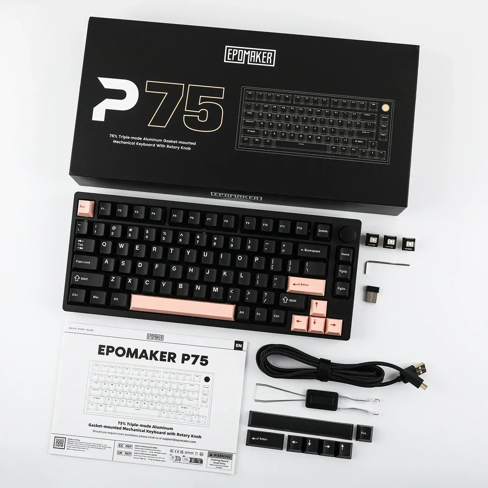 EPOMAKER P75 Mechanical Keyboard Tri Mode Wireless Bluetooth Customized RGB Hot Swap Gasket CNC Aluminum Control Knob Mac Win