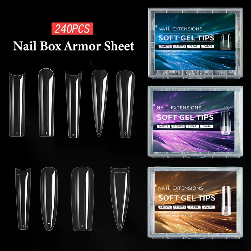 Luxury False Nail Tips Soft Gel Fingertip Semi-matte Capsules Almond French Coffin Full Cover Artificial Fake Nails Extension