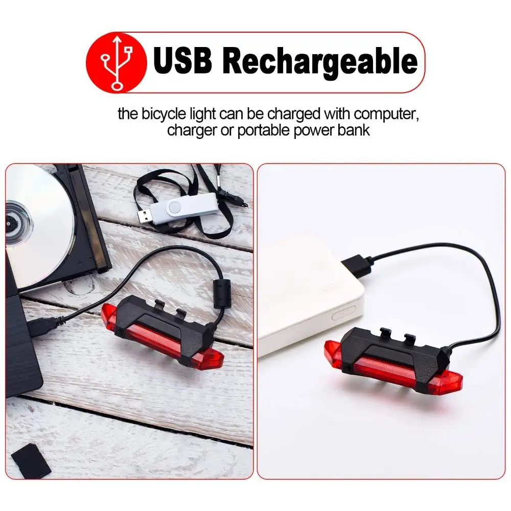 2024 USB Rechargeable City Mountain Bike Bicycle Light Flashing Waterproof Rear Bicycle Light Colorful Bike Light