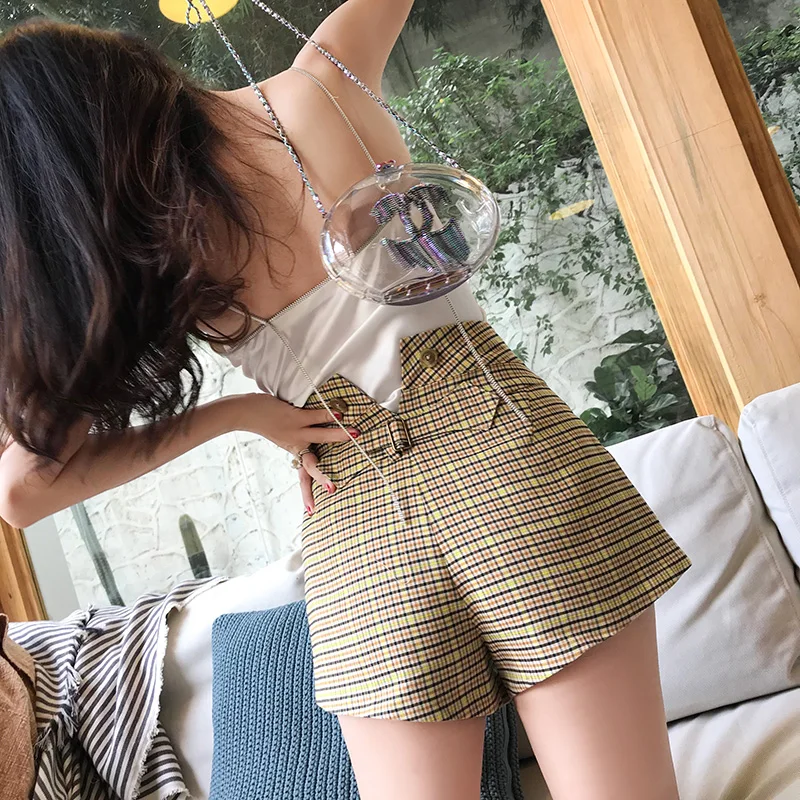 

Casual Loose Plaid Women's Summer orts Earth Store Wide Leg Pants High Waist Polyester Fiber 97% Spandex 3% Commute Sle