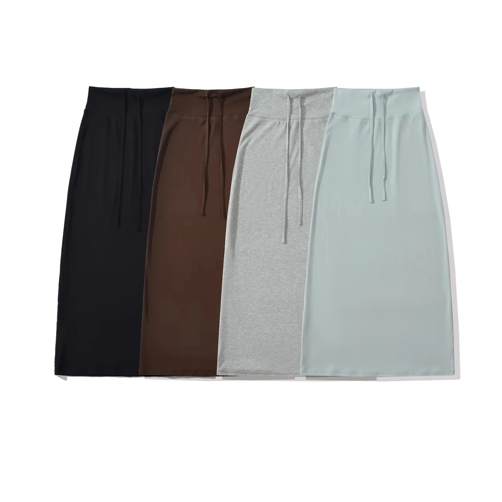 ey Asymmetrical Hem Long Skirt Women's High Waist Dstring Casual Slimming A-Line Skirt Autumn New Sle f-length