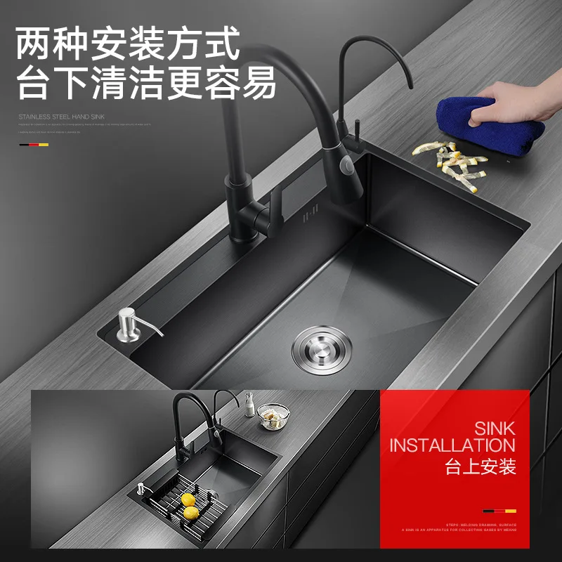 

The manufacturer directly supplies the vegetable washing basin, single trough sink, kitchen sink, 304 stainless steel three-hole