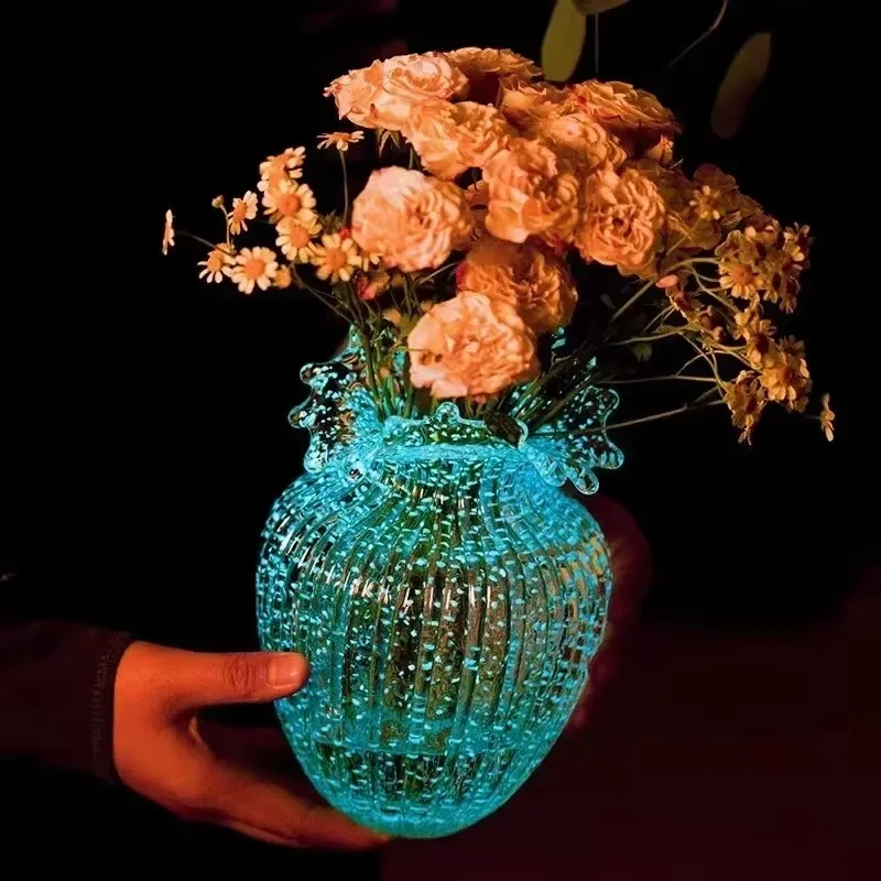 Nordic Luminous Glass Vase Flower Arrangement Dried Flowers Aqua Flower Restaurant Living Room Deskstop Ornament Home Decoration