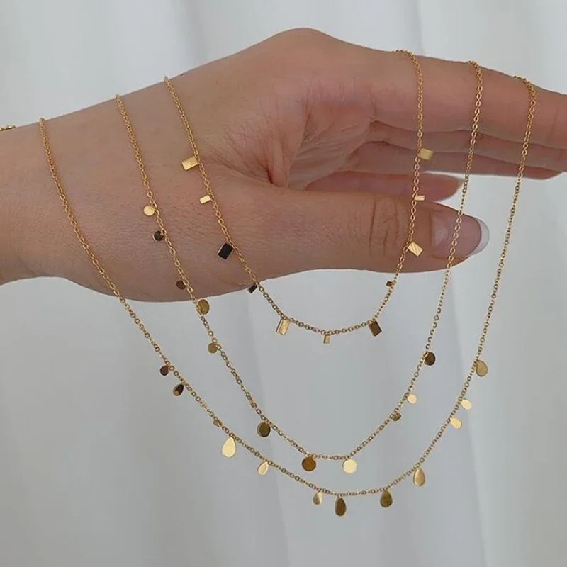 

Женское колье из нержавеющей стали с подвеской в виде капли воды