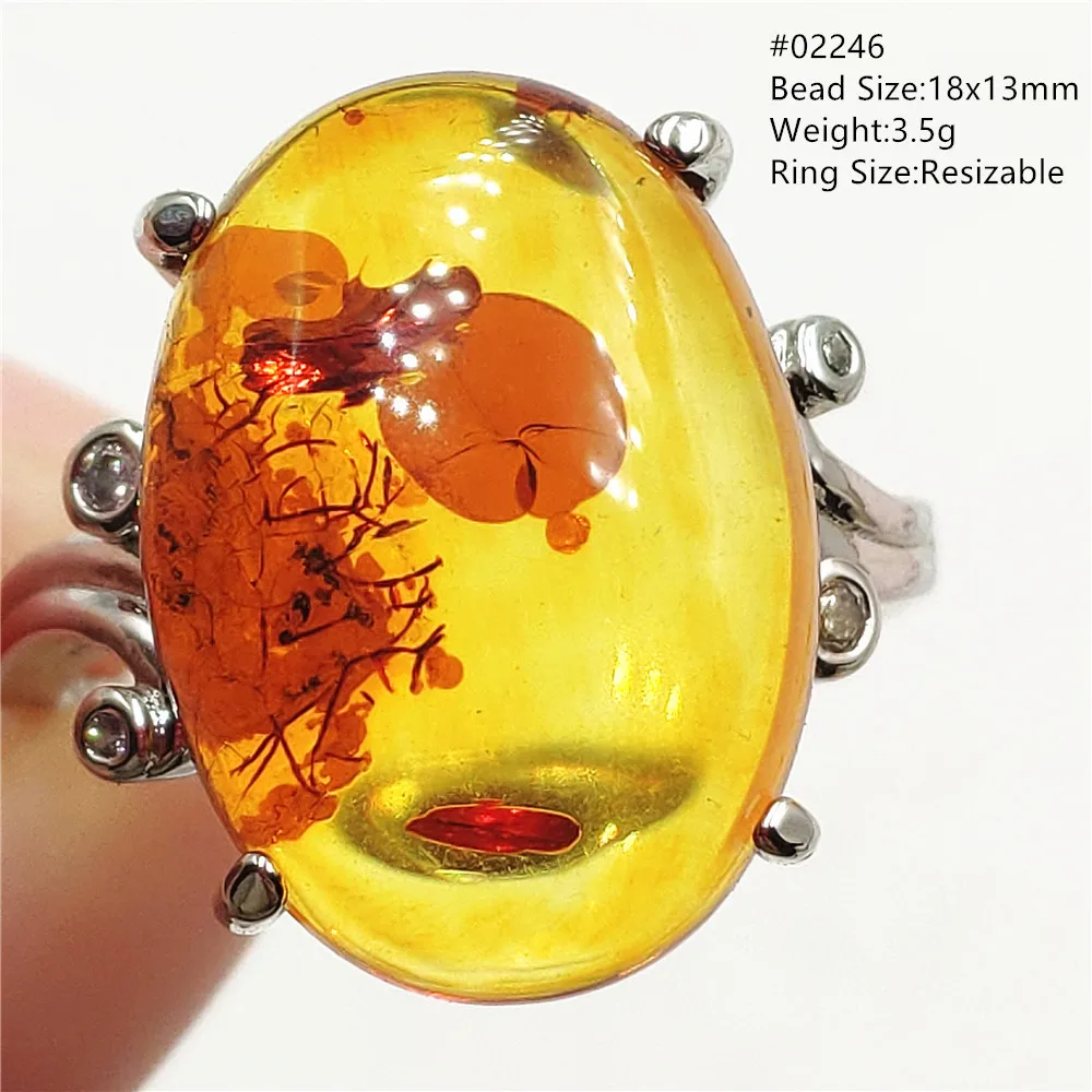 Natural Red Piebald Amber Adjustable Ring Amber Ring Gemstone Silver Jewelry Women Men AAAAA