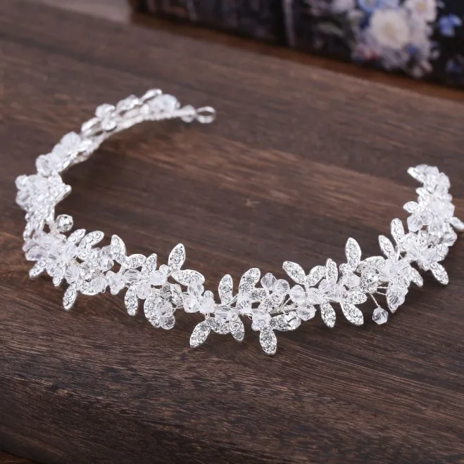 Shinny Crystal Bridal Wedding Head Piece Bride Headwear Headband Hair Band Handmade Flower Women Party Jewelry Accessories