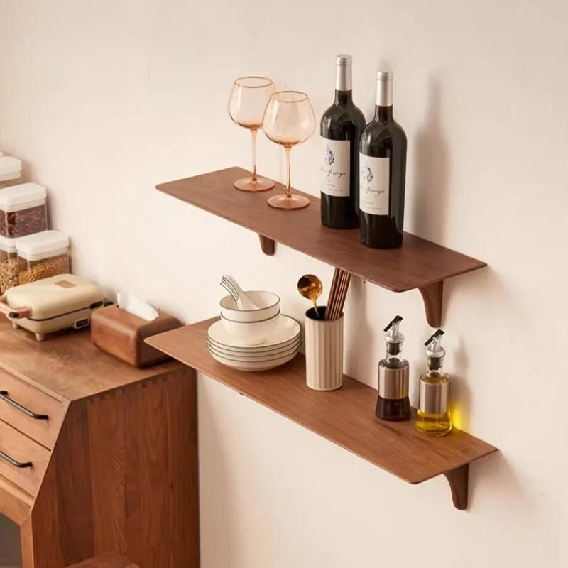Solid Wood Wall-mounted Storage Racks Living Room Bedroom Single Layer Bookshelf Luxury Creative Art Interior Storage Home Decor