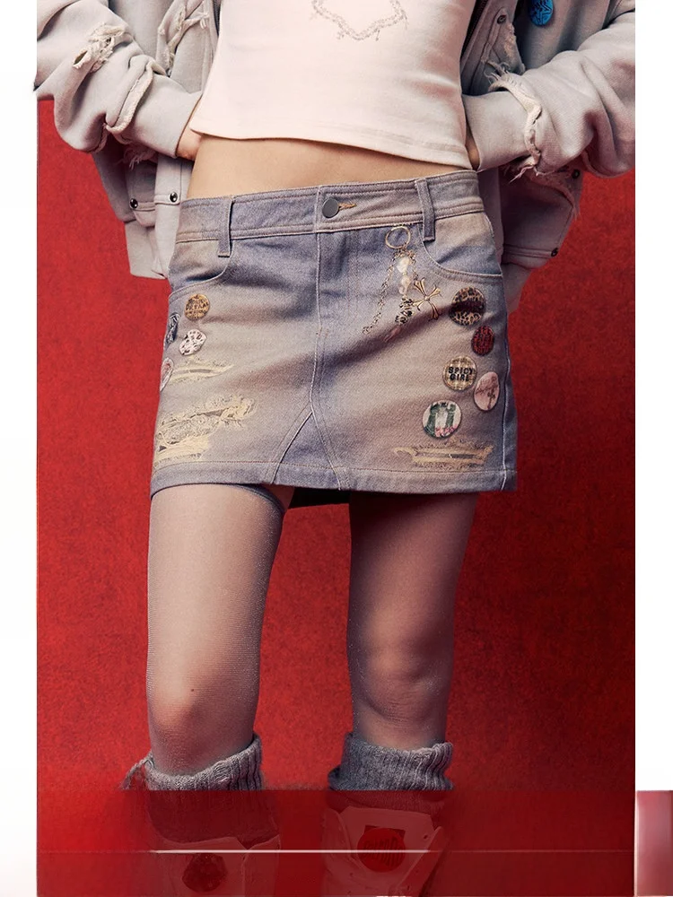 

Джинсовая юбка BeerBro American Sle Hot Girl с принтом в стиле пэчворк, женская, приталенная, с высокой талией, короткая, для осени