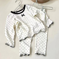 2pc Fashion Sweet Baby Set for Kids Girl Black Dot Style Bow Pajama Sets Spring Autumn Winter Soft Cotton Housewear Clothes