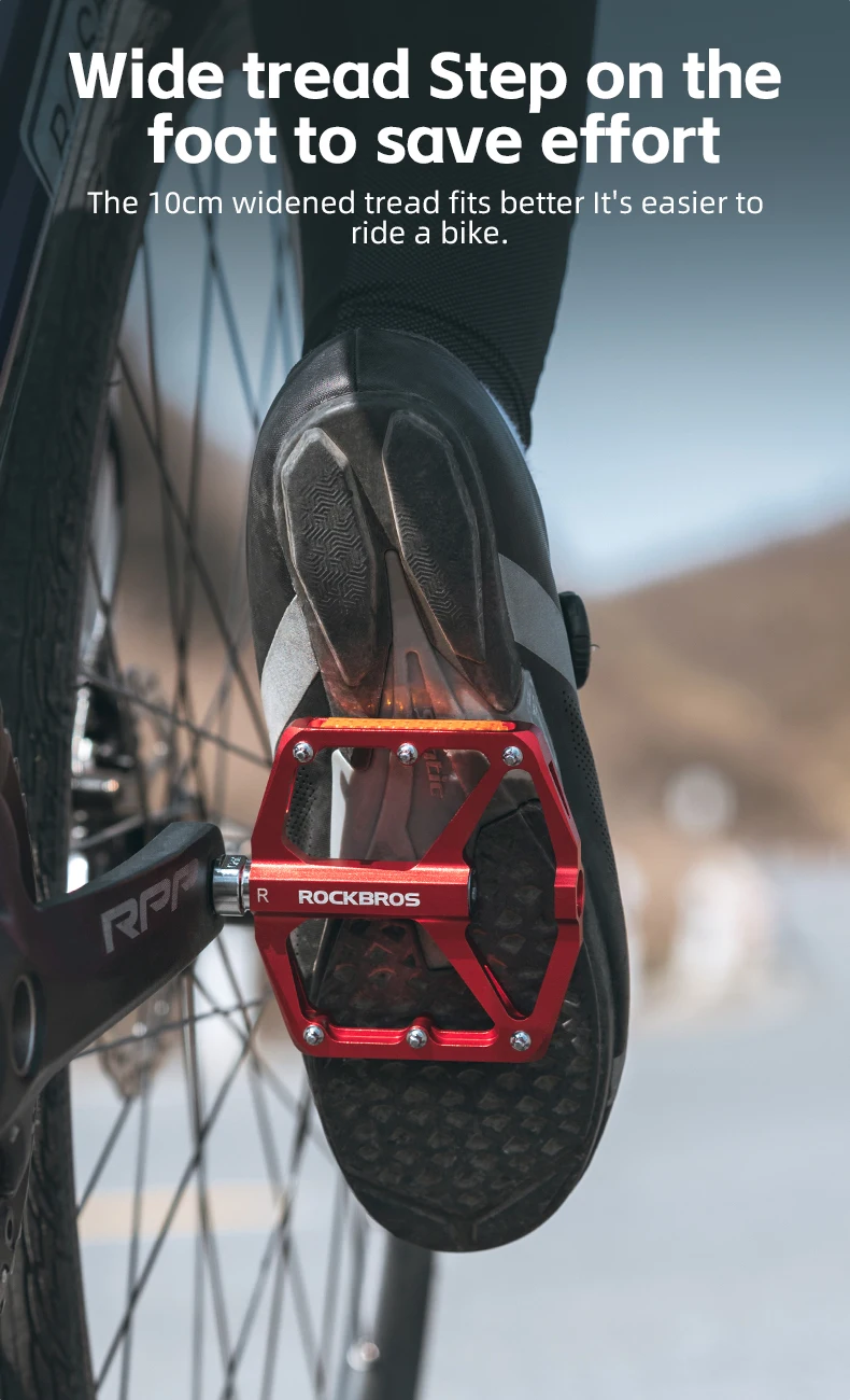 ROCKBROS Fahrradpedale, sparen Kraft, Aluminiumlegierung, rutschfest, MTB, Rennrad, Mountainbike, reflektierend, mit Kugellager, Fahrradzubehör – Detail 4