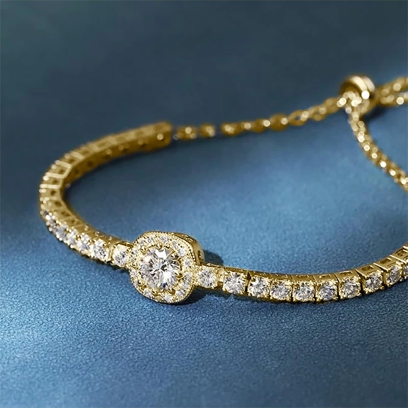 Rrjzz 1CT D-Color Moissanite Single-row Sugar Cube Bracelet GRA VVS1 Lab Imitation Diamond Luxury Women Bracelet Jewelry Gifts