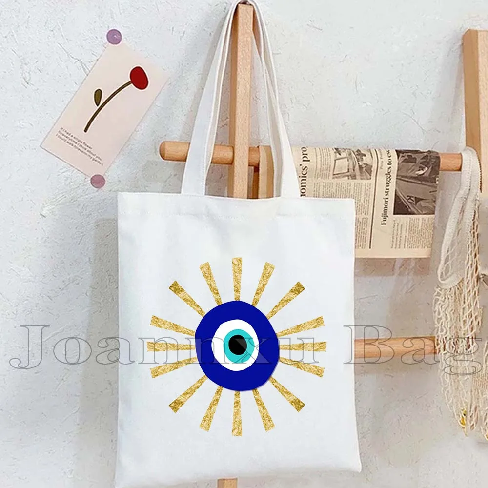 Colorful Evil Eye Charm Circles Greek Graffiti Sun Flower Gifts Canvas Shoulder Tote Bag Shopping Handbags Grocery Books Bag