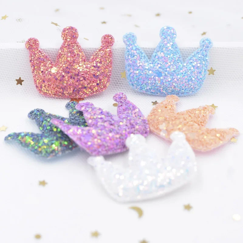 12Pcs Shiny Paillette Padded Patches Glitter Crown Appliques for Crafts Clothes Sewing Supplies DIY Hair Clips Accessories