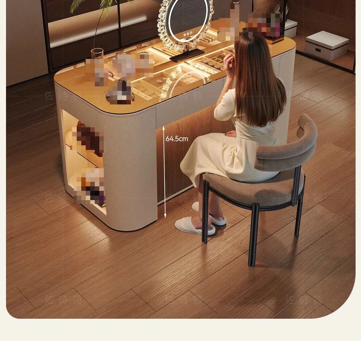 

FGhousehold floor jewelry storage cabinet bedroom double-sided storage chest cabinet solid wood jewelry display cabinet