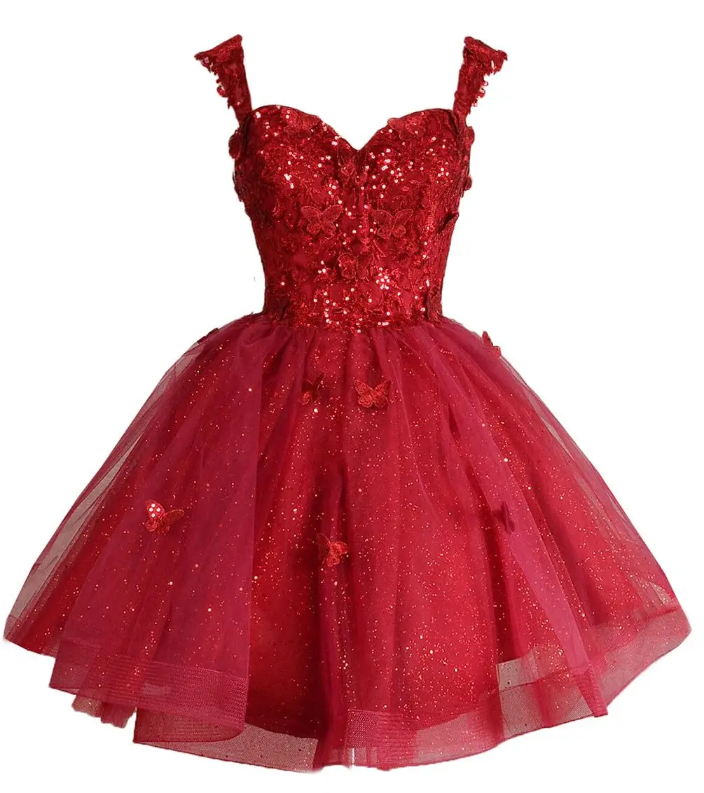 

Новинка 2026, короткое платье для выпускного вечера с 3D бабочкой для подростков, блестящее тюлевое коктейльное платье, блестящее мини-вечернее платье