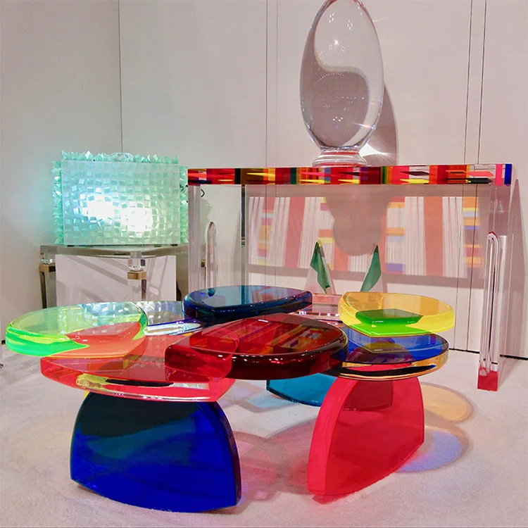 Creative acrylic, color splicing coffee table, side table