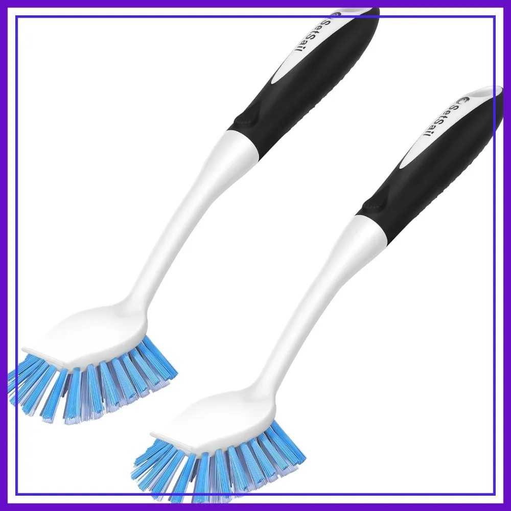 

SetSail Dish Brush with Handle, 2 Pack Stiff Bristles Scrubber with Scraper for Pots, Pans, Sink