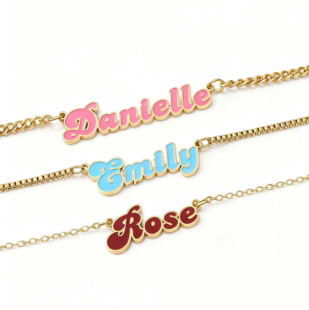 Gepersonaliseerde aangepaste naam ketting voor vrouwen roestvrij staal emaille brief hanger kleurrijke Engelse naam Festival sieraden cadeau
