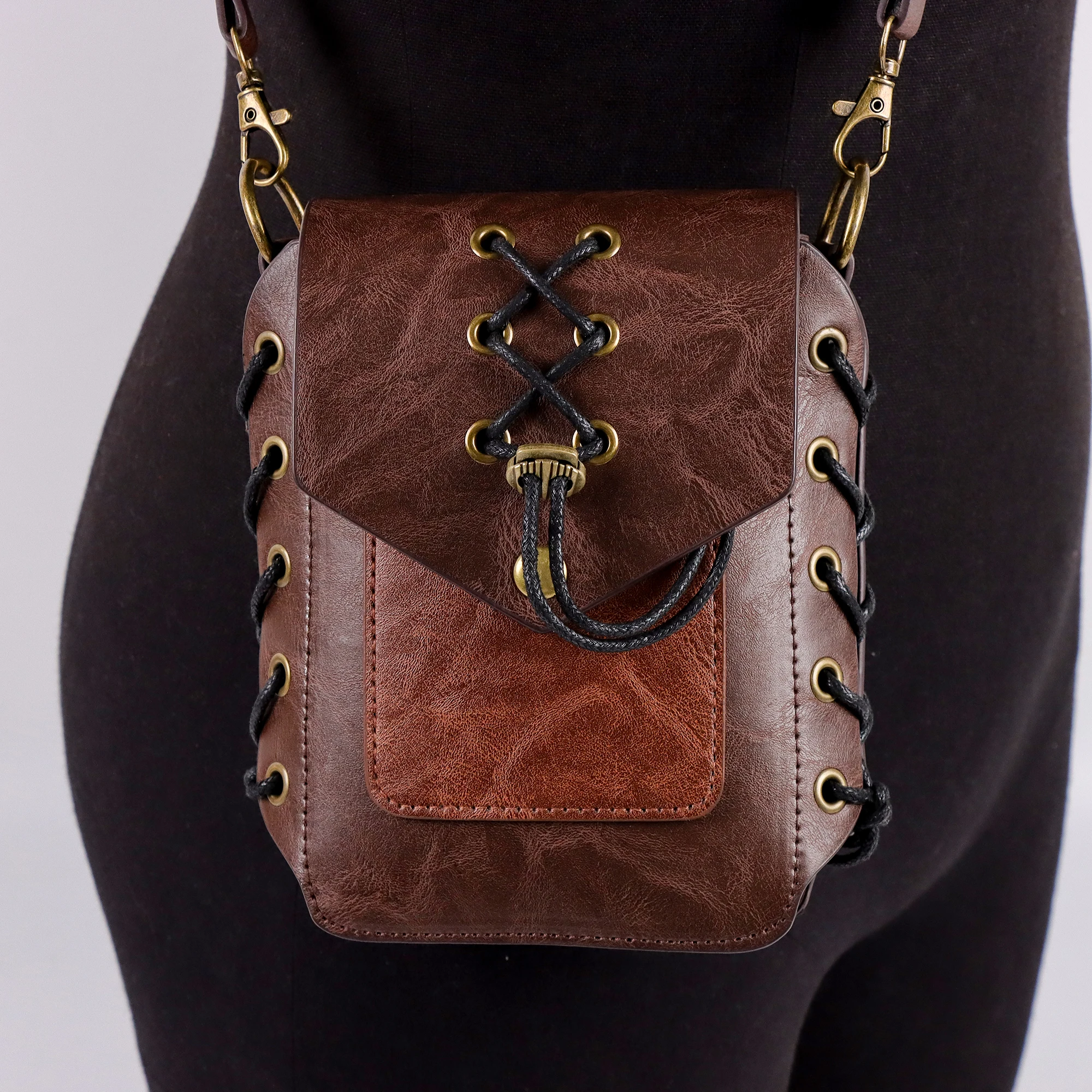 Women's Medieval Vintage Crossbody Bag - Steam Punk Purse with Adjustable Strap, Synthetic Leather Compact Everyday Bag for Wome