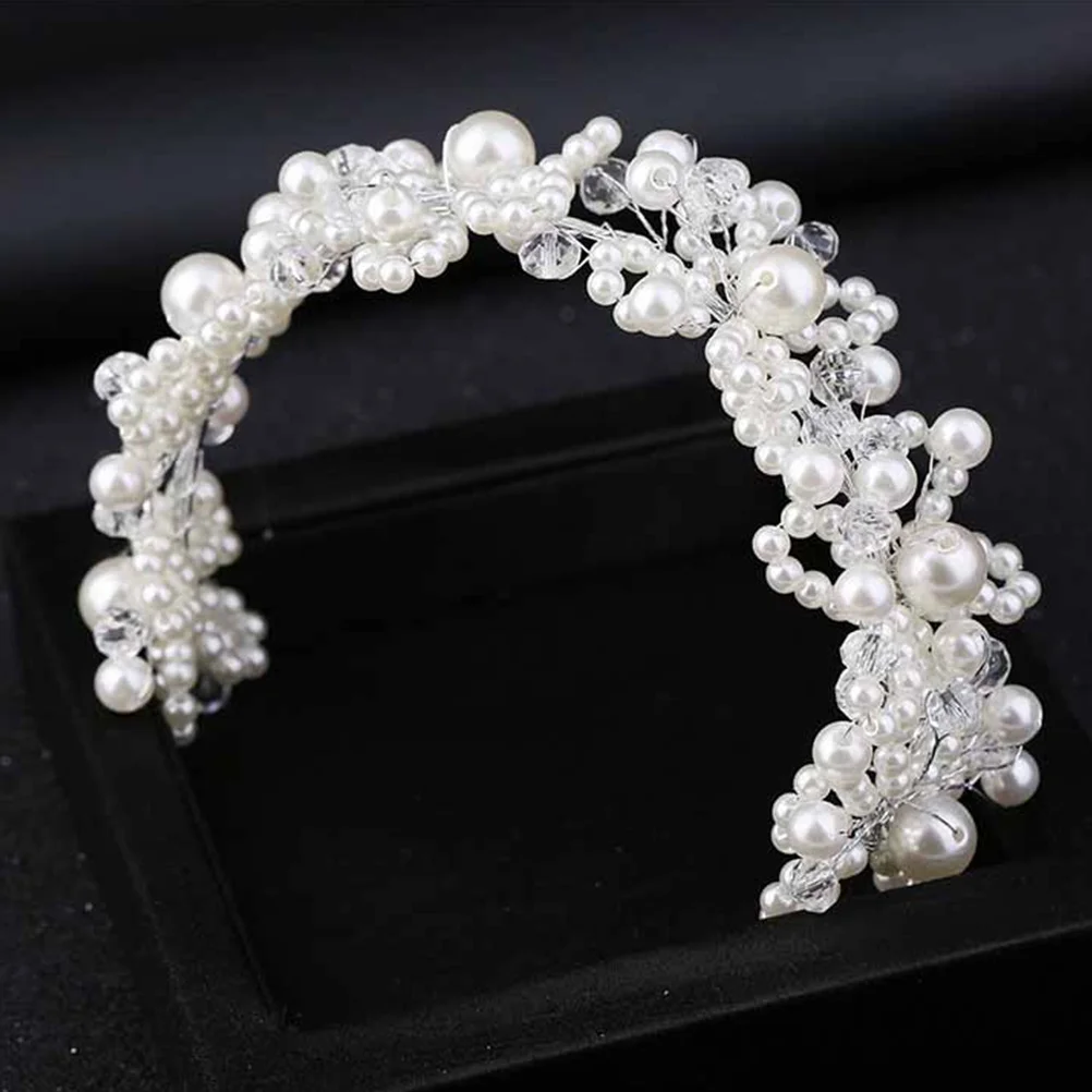 

White Artificial Pearl Bridal Headdress Delicate Crystal Rhinestone Hair Band Elegant Women Pearl Headwear Wedding Hair