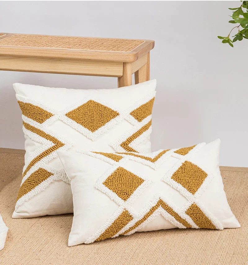 Boho Loop Tufte Cushion Cover Cotton Canvas Geometric Embroidery Decorative Pillow Cover for Sofa 45x45/30x50cm Throw Pillowcase image 5