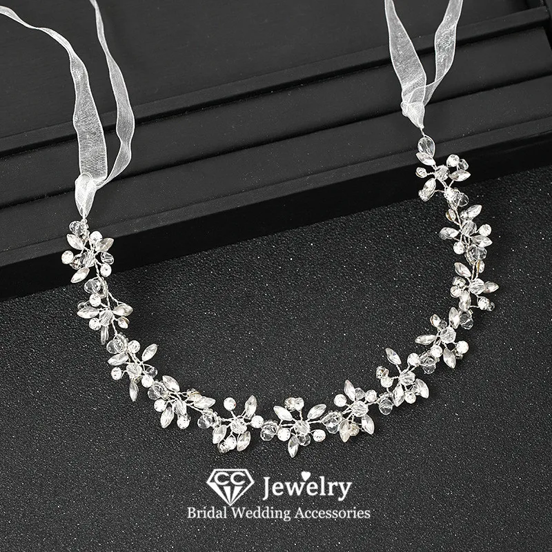

CC Crystal Headbands for Women Wedding Accessories Bridal Headdress Engagement Hair Ornaments 100% Handmade Silver Color M397