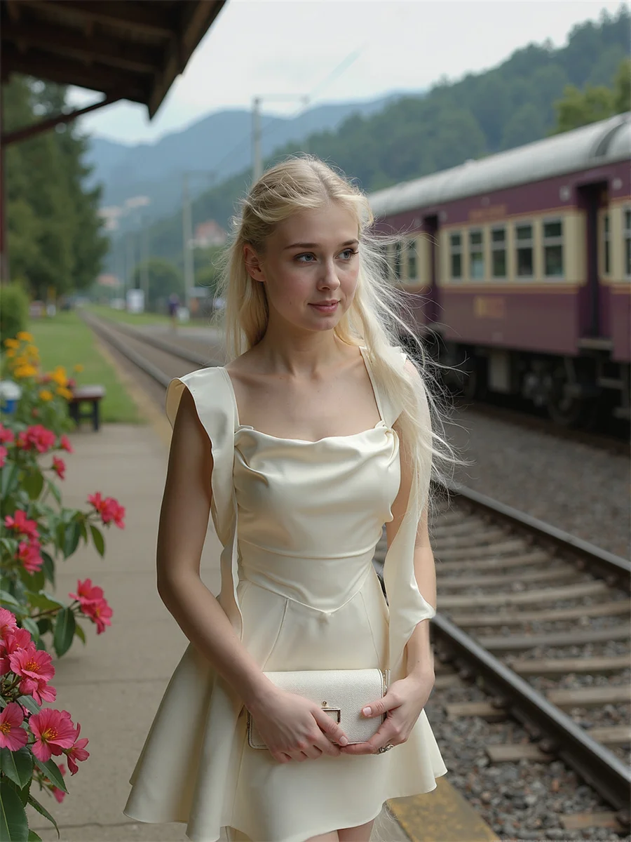 فستان نسائي على الطراز الكوري أنيق بياقة مربعة وأكمام طائرة شريطية منقط شبكي منقوش بنقشة مربعات ليوبارد حمار وحشي على شكل حيوان #2