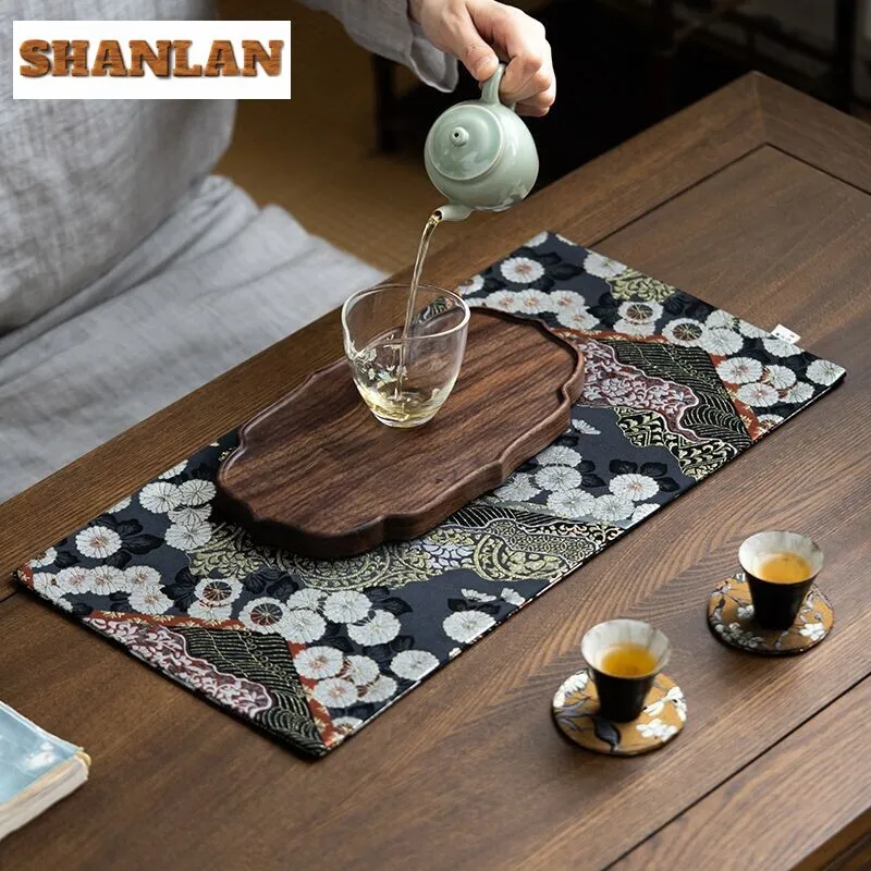 Exquisite Double-sided Cloud Brocade Tea Mat Household Handmade Small Daisy Tea Flag Vintage Dinner Table Cloth Mat Cafes Gifts