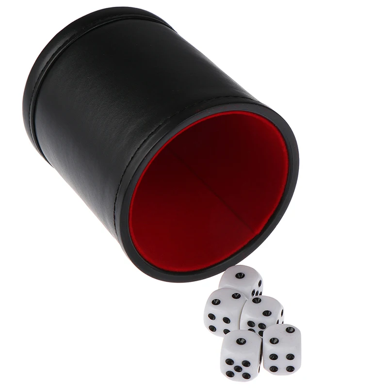 1PC Black/Red Leather Dice Cup Felt Lining Quiet Shaker For Playing Dice Game