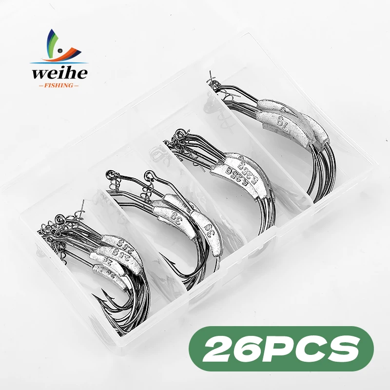 

WEIHE 26 шт. кривошипные крючки с набором свинцов, одинарные крючки, крючки для мягких наживок, аксессуары для приманок