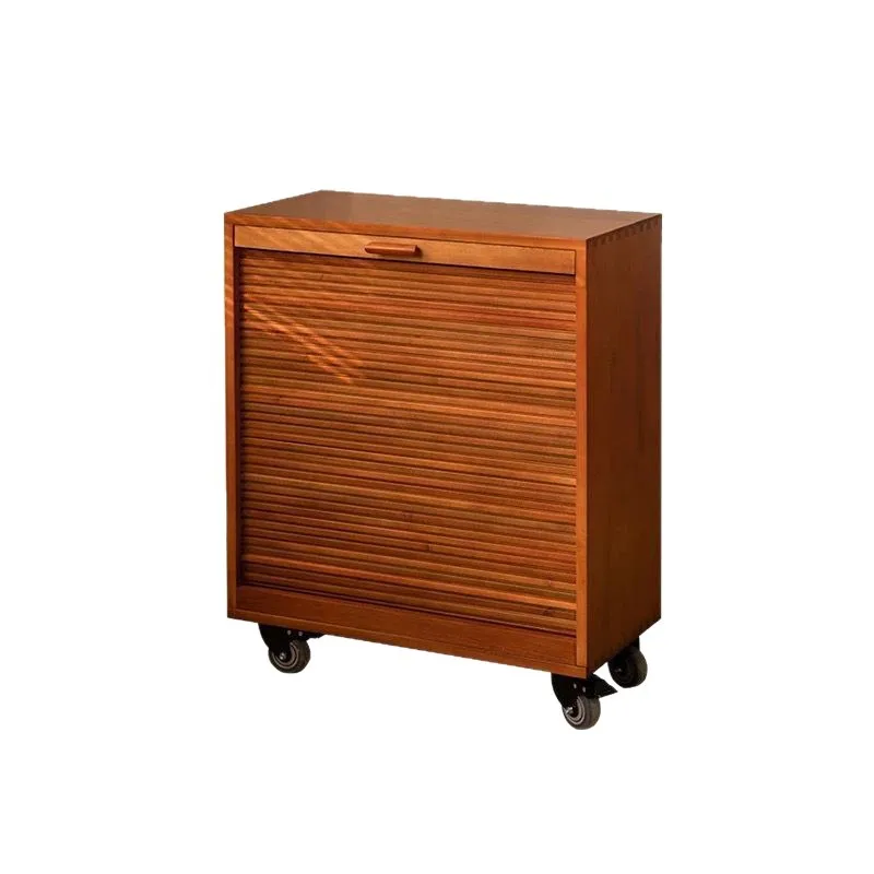 

Medieval solid wood dining side cabinet retro household roller shutter storage file cabinet removable side cabinet dental