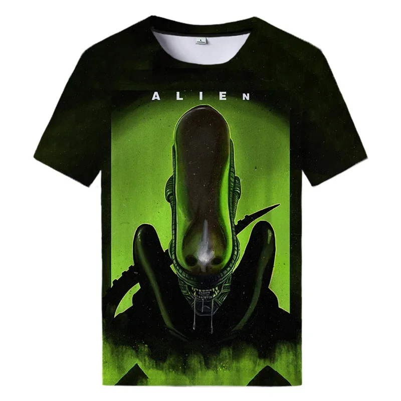 2024 Summer New Alien Art 3D Printed T-shirt Male Female Casual Sports Crewneck Horror Alien Movie Printed Harajuku Top Shirt