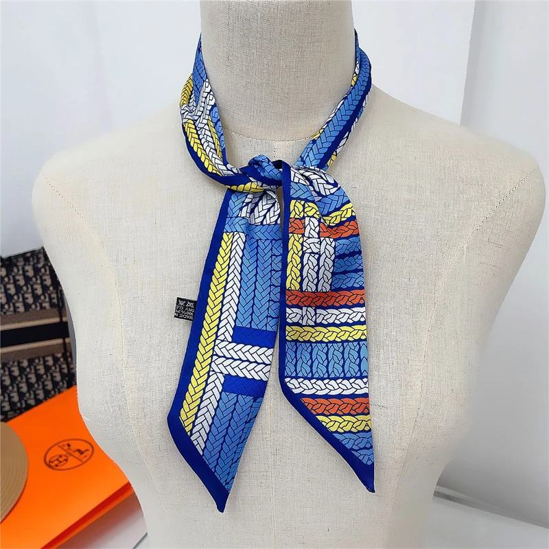 Summer New Knot Print Silk Scarves For Women Luxury Hair Band Wrap Bag Hat Decorative Ribbon Foulard Women\'s Scarf