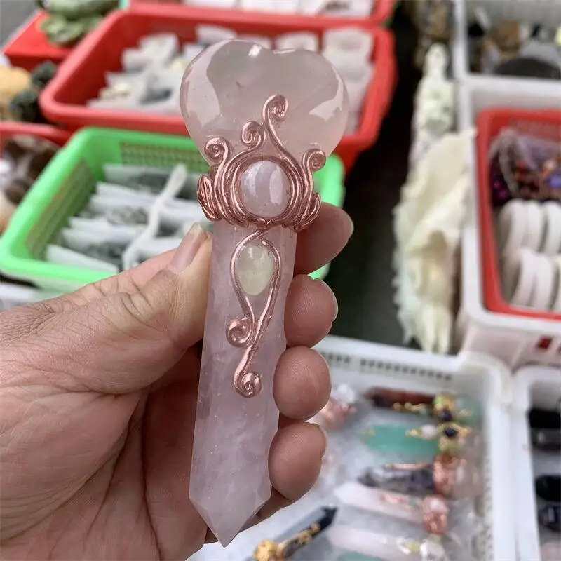 

Natural Crystal Quartz Ehart Magic Wand Crystal Figurine Carving Home Decorations Healthy Children Toy 1PCS