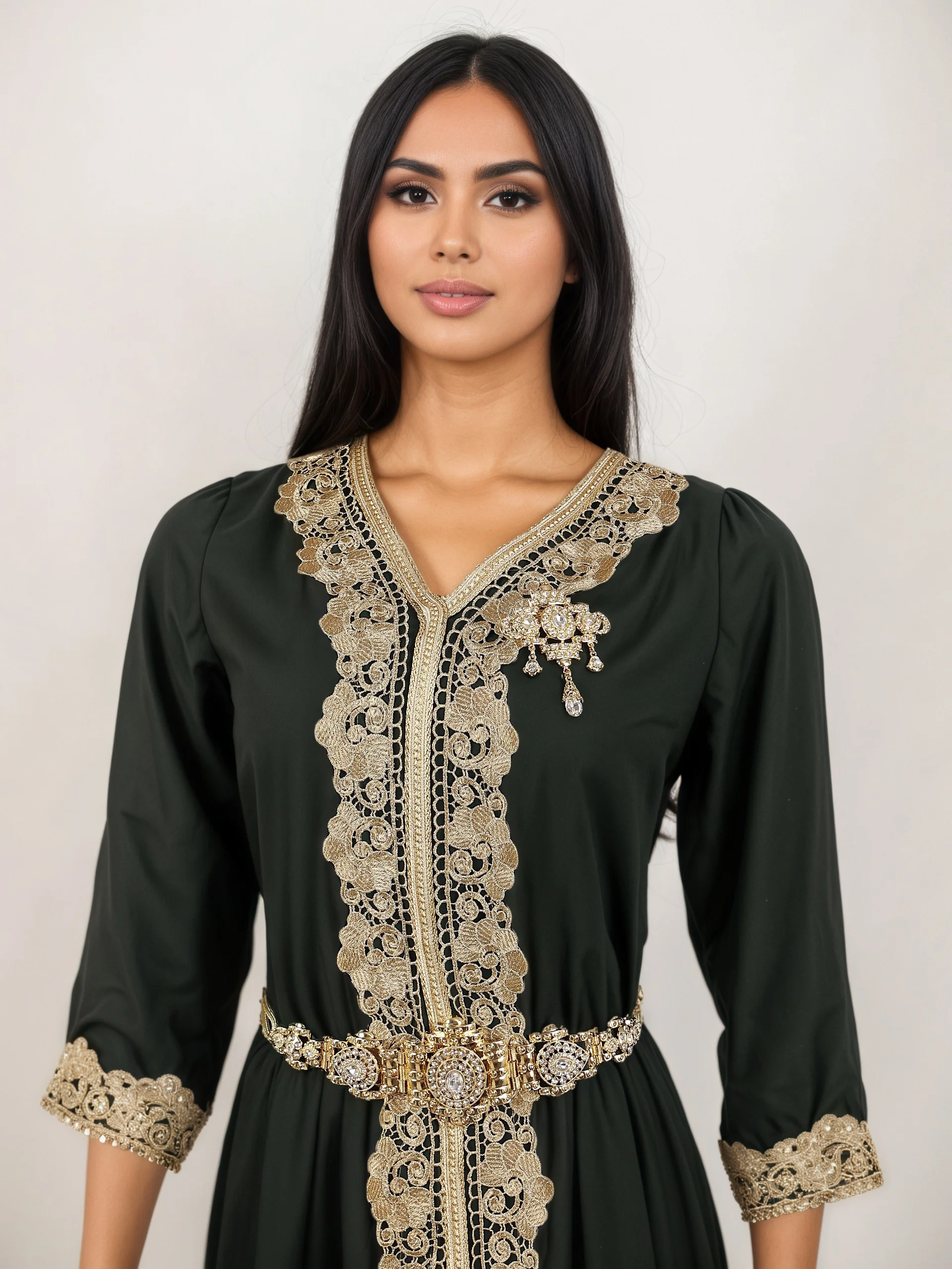 1 Set of Palace-Style Women's Belt, Brooch, and Earring Jewelry Set, Inlaid with a Large Number of Rhinestones and Water Drop Pendants, Adjustable Length, Arabic Women's Wedding Banquet Jewelry Set