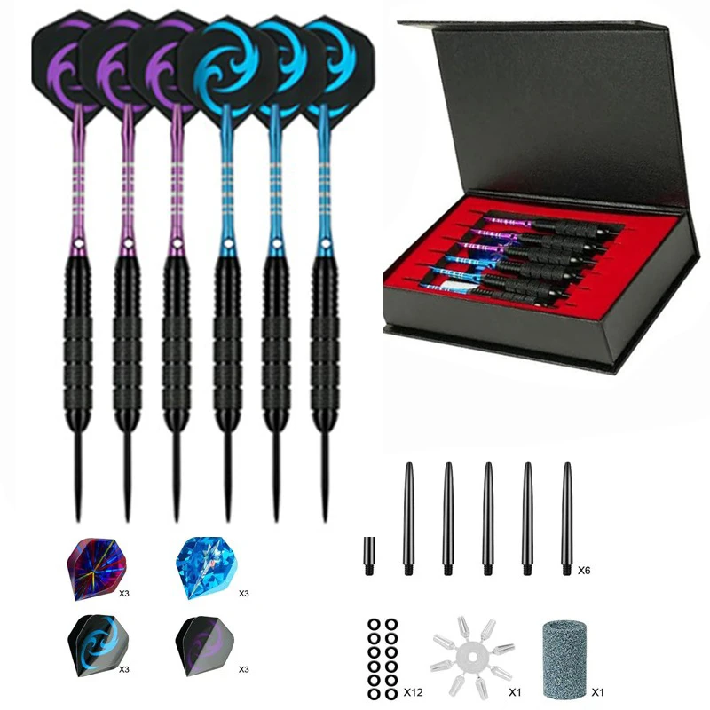 

Steel Darts Set Professional Steel Tip with 4 Flights, 1Dart Sharpener, 12 Rubber Rings, 1 Flight Protector & Gift Box