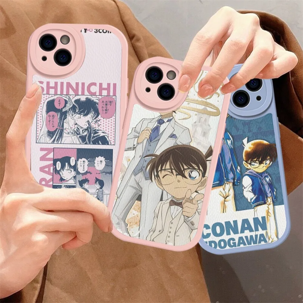 D-Detective C-Conan Phone Case Hard Leather For iPhone 16 15 14 13 12 Mini 11 14 Pro Max Xs X Xr 7 8 Plus Fundas